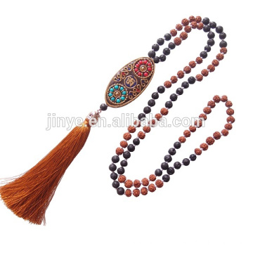 Sundysh mala contas borla neckalce, 108 mão atada lava rudraksha oração mala frisado colar, mala meditação colar,